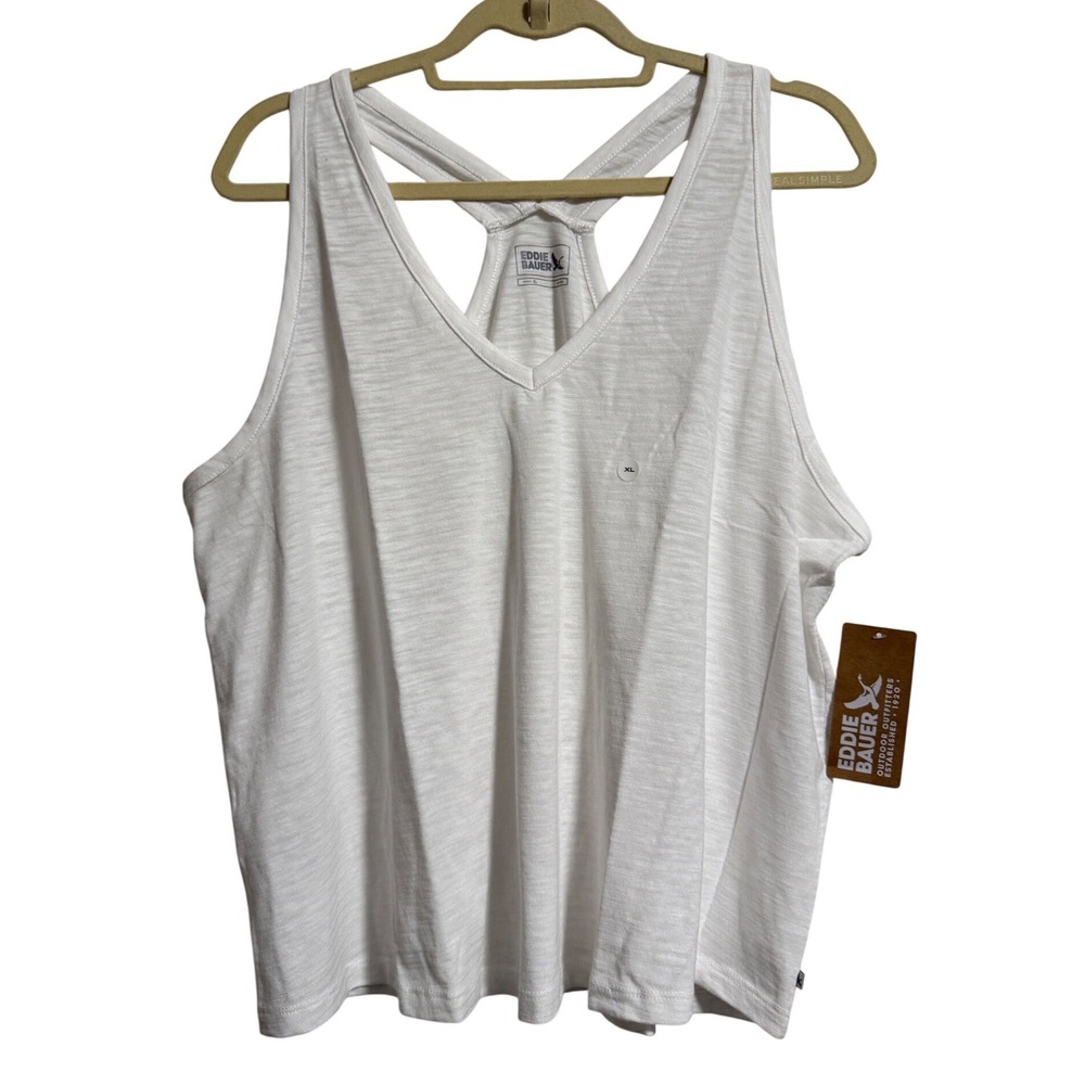 Eddie Bauer Womens White Sunny Slub V-Neck Strappy Racerback Tank Top XL New